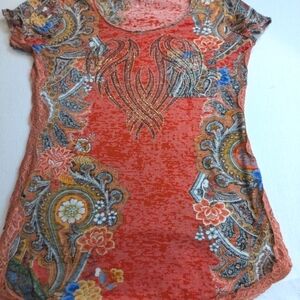 V Cristina Bohemian Floral Blouse with Crochet on both Sides Large